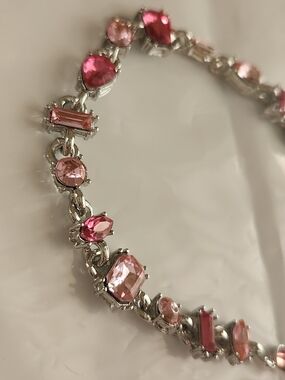 Silver-Tone Pink Ski Crystal Bracelet - Sparkling In Rhodium Plating